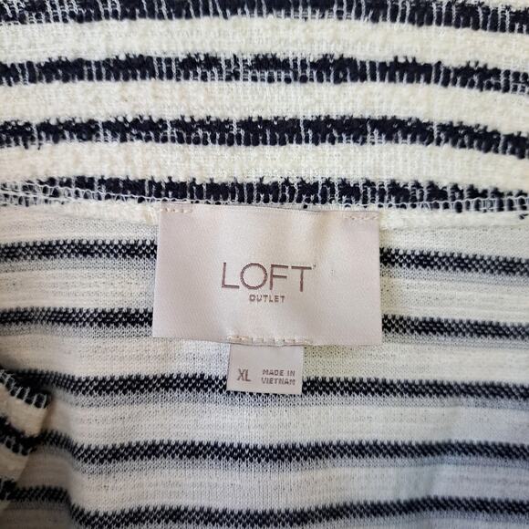 LOFT Navy Stripe Soft Jacket Blazer Size XL Peplum Open Front - Picture 6 of 9